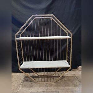 JT Rose Octogon Gold Toned and White Wall Shelf